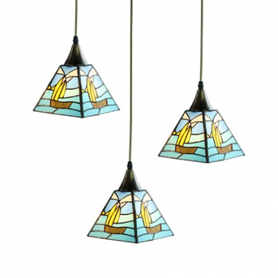 Glass Boat/Deer/House Pendant Light 3 Lights Rustic Style Ceiling Pendant for Hallway Dining Table