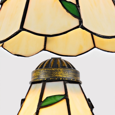 Glass Cone Island Pendant 3 Lights Tiffany Style Island Light in Beige/White for Living Room