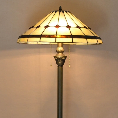 Glass Conical Shade Floor Light with Pull Chain Living Room 1 Light Tiffany Antique Standing Light