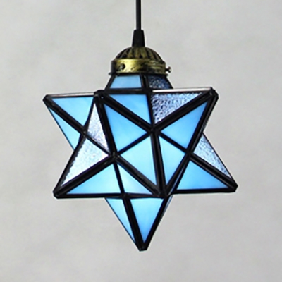 Glass Star Shade Hanging Light 1 Light Creative Pendant Lamp in Dark Blue/Sky Blue/Yellow for Villa