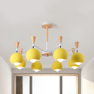 Globe Dining Room Chandelier Metal 8 Lights Contemporary Hanging Lamp in Yellow