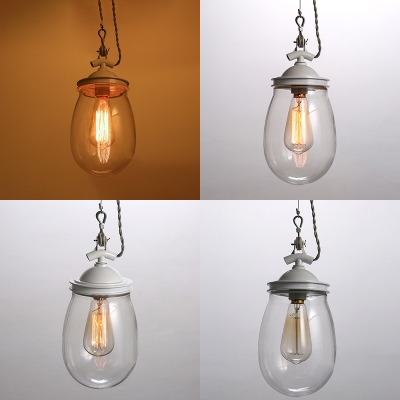 Hallway Stair Oval Shape Pendant Light Clear Glass 1 Light Industrial Hanging Lamp in Gray