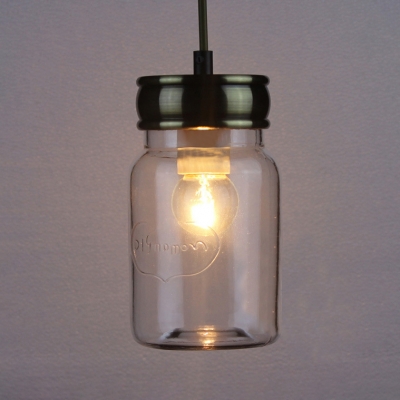Jar Kitchen Hallway Pendant Light Clear Glass Single Light Industrial Hanging Light in Black