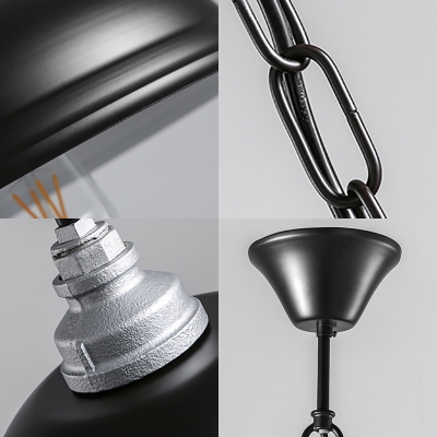 One Light Dome Pendant Lamp Antique Stylish Glass Hanging Light in Black Finish for Factory