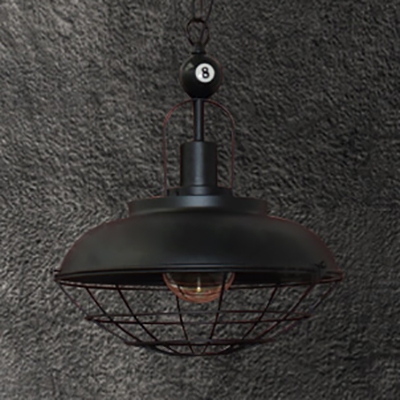 Industrial Barn Pendant Light with Iron Wire Single Light Black Hanging Light with Billiard for Bar