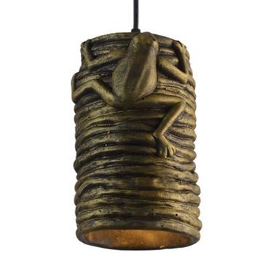 Industrial Cylinder Suspension Light with Frog Cement 1 Light Pendant Light for Restaurant