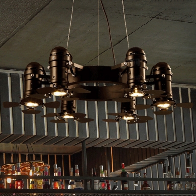 Industrial Ring Chandelier Light 6 Heads Metal Spot Lighting in Matte Black for Cafe Bar