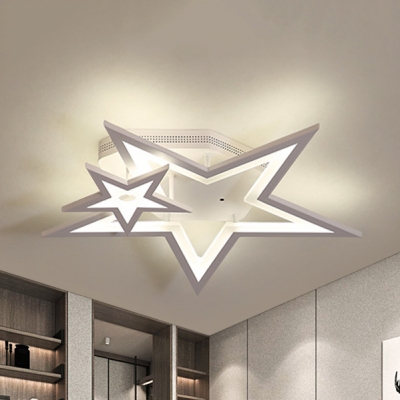 Kid Bedroom Star Semi Flush Mount Light Metal Cartoon Warm/White Lighting LED Ceiling Lamp