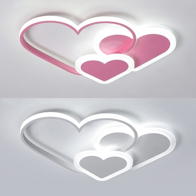 Kindergarten Heart Shape LED Flush Light Metal Cute Pink/White Ceiling Light in Warm/White