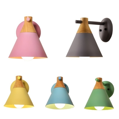 Kitchen Bedroom Conical Wall Light Metal 1 Light Simple Style Macaron Colored Sconce Light