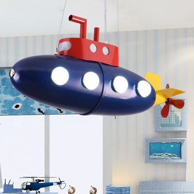 Lovely Cartoon Submarine Suspension Light Metal Dark Blue LED Hanging Lamp for Boy Shop
