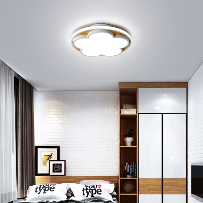 Macaron Loft Black/White Flush Mount Light Flower Wood Ceiling Lamp in Warm/White for Study Room