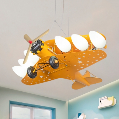 Metal Airplane LED Suspension Light Kids Cool LED Pendant Light in Blue/Red/Yellow for Kindergarten