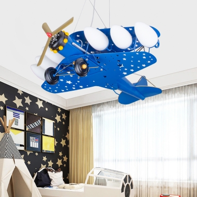 Metal Airplane LED Suspension Light Kids Cool LED Pendant Light in Blue/Red/Yellow for Kindergarten