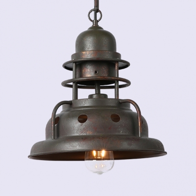 

Metal Barn Shade Pendant Light 1 Light Industrial Suspension Light in Rust for Cafe Bar, HL534765