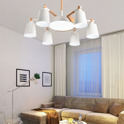 Metal Bucket Round Chandelier 7 Lights Contemporary Hanging Lamp in White for Hotel