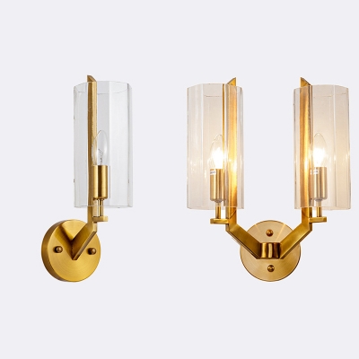 Metal Candle Wall Sconce Stair with Cylinder Shade 1/2 Lights Traditional Wall Light in Brass