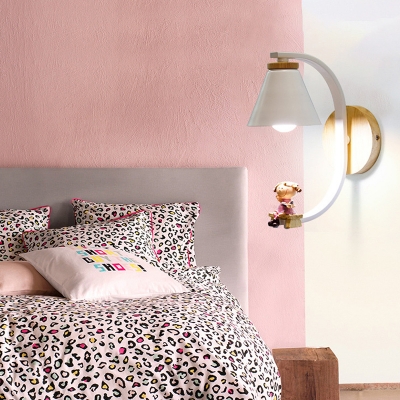 Metal Cone LED Sconce Light with Cartoon Child 1 Light Cute Wall Light in White for Boy Girl Room