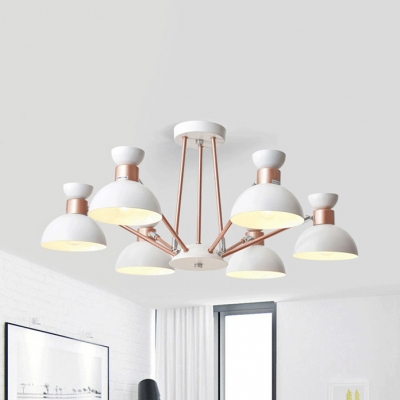 Metal Dome Shade Hanging Light Living Room 6 Lights Modern Style Chandelier in Gray/Gold