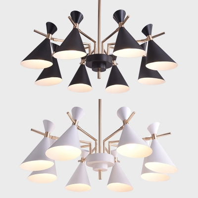 Metal Horn Ceiling Light 8 Lights Contemporary Chandelier in Macaron Black/White for Living Room