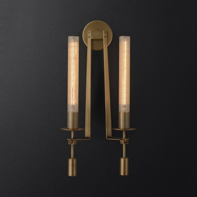 Metal Tube Sconce Light 1/2 Lights Simple Style Wall Lamp in Black/Brass/Chrome for Bathroom
