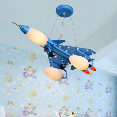 Modern Creative Plane Pendant Light Metal Blue/Silver Ceiling Pendant for Kid Study Room