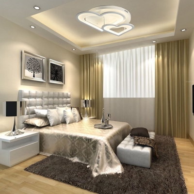 Modern White LED Semi Flush Ceiling Light Heart Metal Ceiling Lamp in Warm/White for Hotel