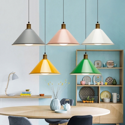 Nordic Style Macaron Color Pendant Light Cone Shade 1 Light Metal Hanging Light for Kitchen