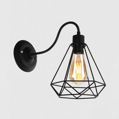 One Light Wire Frame Wall Sconce Retro Loft Iron Wall Light in Black for Stair Restaurant