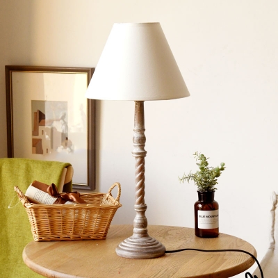 Plug In Office Desk Light Fabric & Wood One Light Antique Style Study Light in White