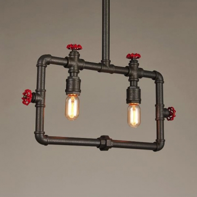 Restaurant Bare Bulb Hanging Light with Water Pipe Metal 2/3 Lights Vintage Style Bronze Island Light