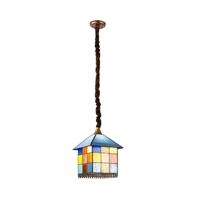Restaurant House Shade Pendant Light Stained Glass 1 Light Tiffany Style Creative Hanging Lamp