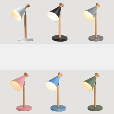 Rotatable Metal Conical LED Study Light 1 Head Contemporary Macaron Colored Desk Lamp for Bedroom