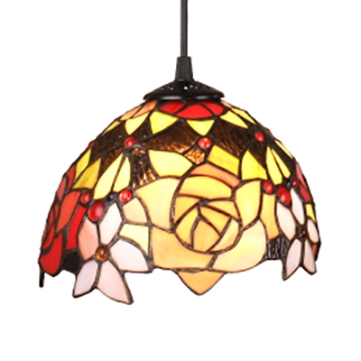Rustic Style Multi-Color Hanging Lamp Dome Shade 1 Light Glass Pendant Light for Dining Room