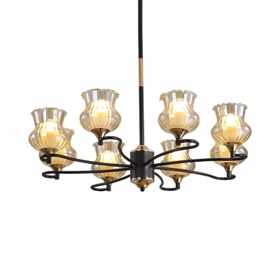 Study Room Gourd Shade Chandelier Glass 3/6/8 Lights Traditional Style Black Ceiling Light