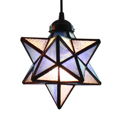 Tiffany House/Star Ceiling Pendant Stained Glass 1 Light Suspension Light for Dining Room