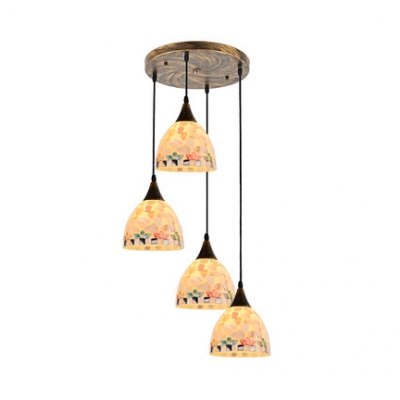 Tiffany Modern Domed Hanging Lamp Glass 4 Lights White Pendant Light for Restaurant Cafe