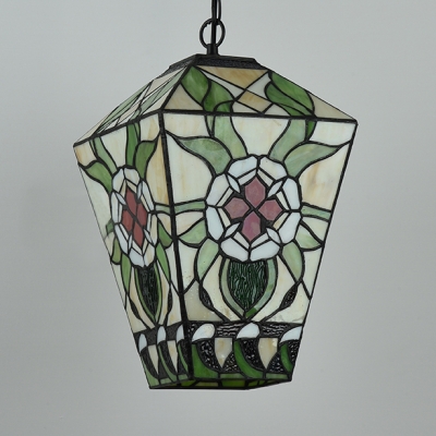 Tiffany Rustic Colorful Hanging Lamp Flower 1 Light Glass Suspension Light for Study Room