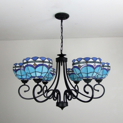 Tiffany Style Baroque Dome Chandelier Stained Glass 6 Lights Ceiling Light for Hotel Cafe