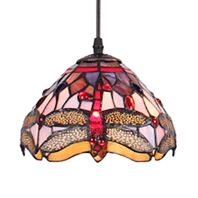 Tiffany Style Dome Pendant Light 1 Light 8 Inch Stained Glass Hanging Lamp for Living Room