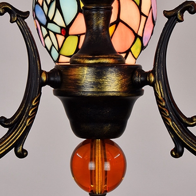 Tiffany Style Rustic Bird Chandelier 3 Lights Stained Glass Pendant Light for Dining Room