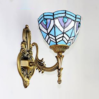 Tiffany Style Sconce Light Dome Shade 1 Light Stained Glass Wall Light for Restaurant