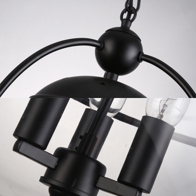 Traditional Black Pendant Light with Globe Shade Candle 3 Lights Metal Chandelier for Villa
