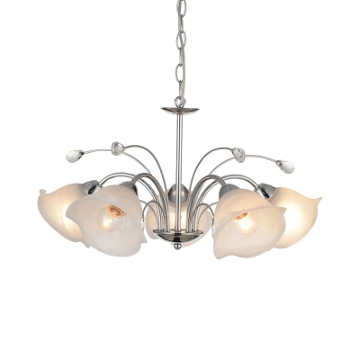 Traditional Flower Shade Chandelier with Crystal Bead 3/5 Lights Metal Pendant Light in Chrome for Bedroom