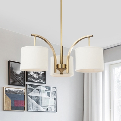 Traditional White Hanging Light Drum Shape 3/5 Lights Metal Fabric Chandelier for Bedroom Hallway