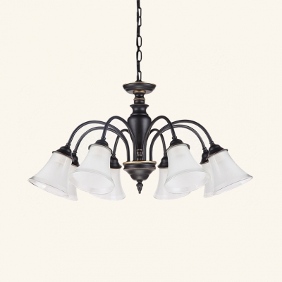Vintage Style Bell Chandelier Frosted Glass 3/6/8 Lights Black Pendant Lighting for Living Room