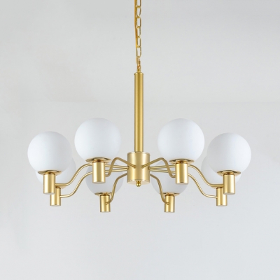 White Globe Shade Chandelier 3/6/8 Lights Simple Style Frosted Glass & Metal Suspension Light for Hallway