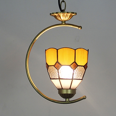 1 Head Grid Dome Pendant Lamp Tiffany Style Vintage Glass Hanging Light for Living Room
