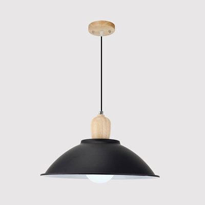 1 Light Bowl Hanging Light Antique Style Aluminum Pendant Lamp in Black for Dining Room