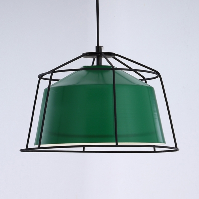 1 Light Wire Frame Ceiling Light Industrial Aluminum Hanging Light in Green for Dining Room
